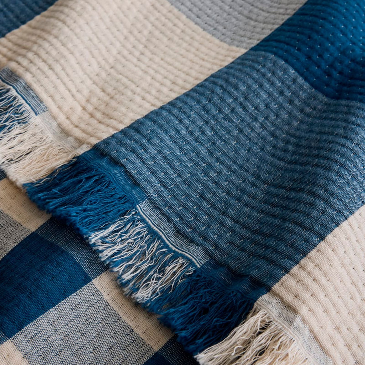 Pendleton Fringed Cotton Throw in Bock Plaid/Indigo 