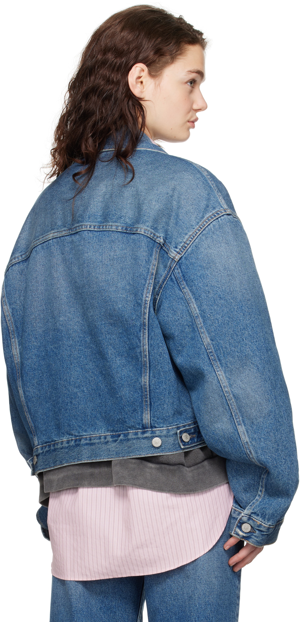 Acne Studios Blue Relaxed Cropped Fit Denim Jacket Acne Studios