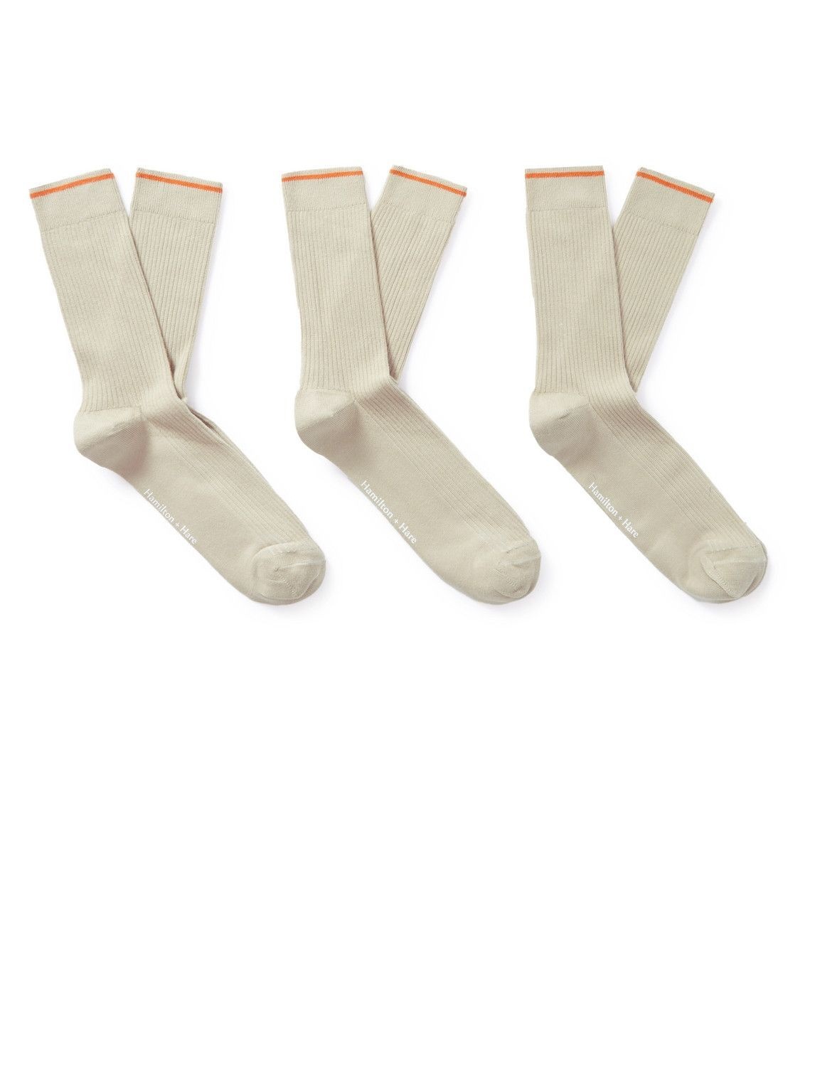 Photo: Hamilton And Hare - Three-Pack Everyday Ribbed Cotton-Blend Socks