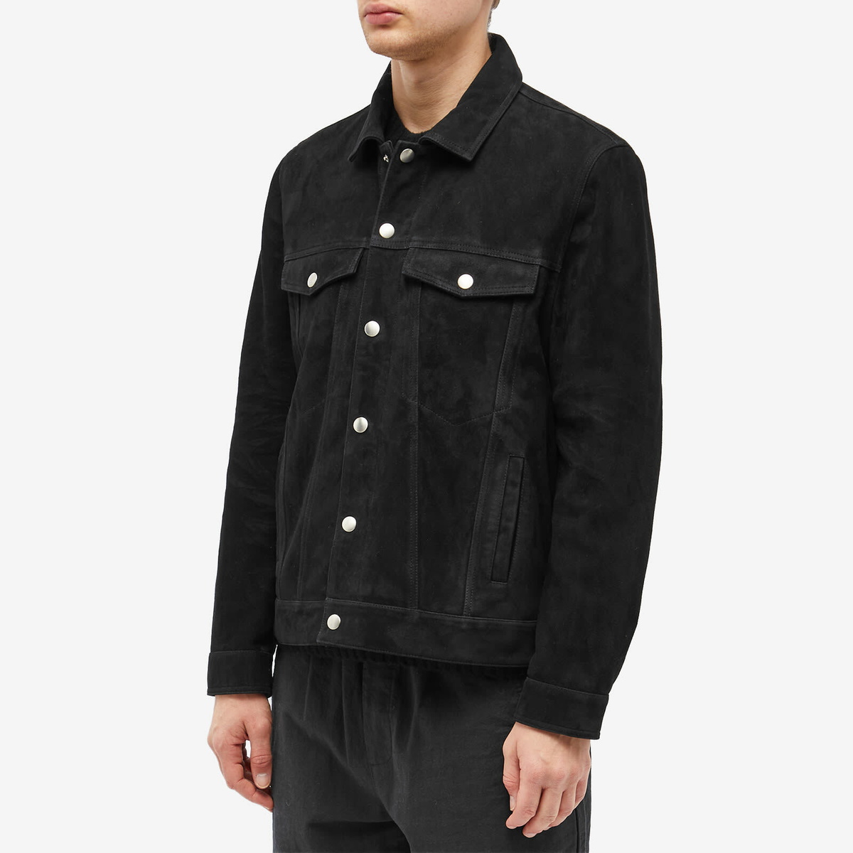 Corridor Men's Suede Trucker Jacket in Black