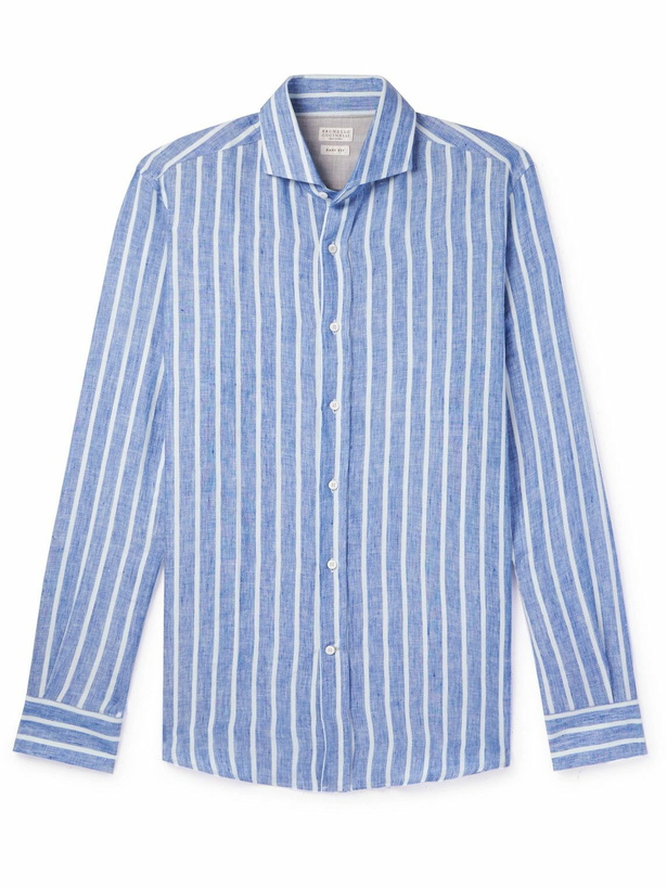 Photo: Brunello Cucinelli - Striped Linen Shirt - Blue