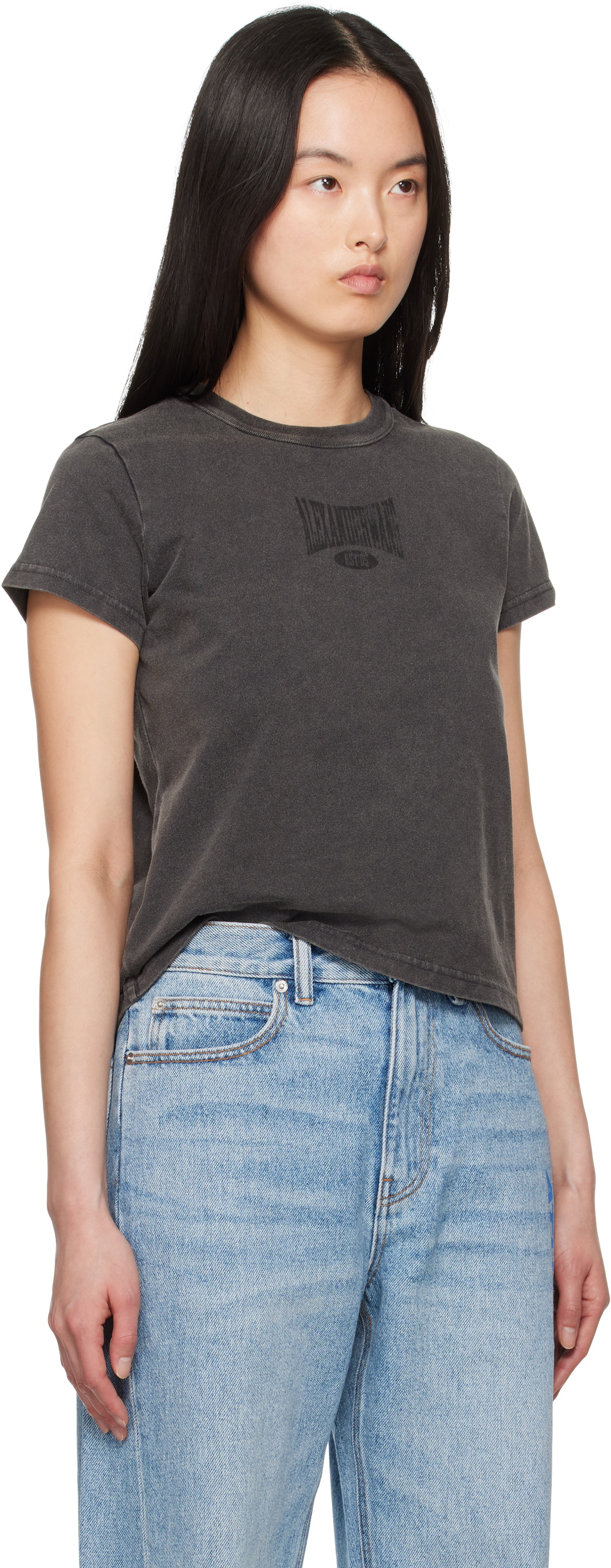 alexanderwang.t Black Distressed Logo Shrunken T-shirt
