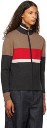 Wales Bonner Brown & Navy George Knit Zip-Up Sweater