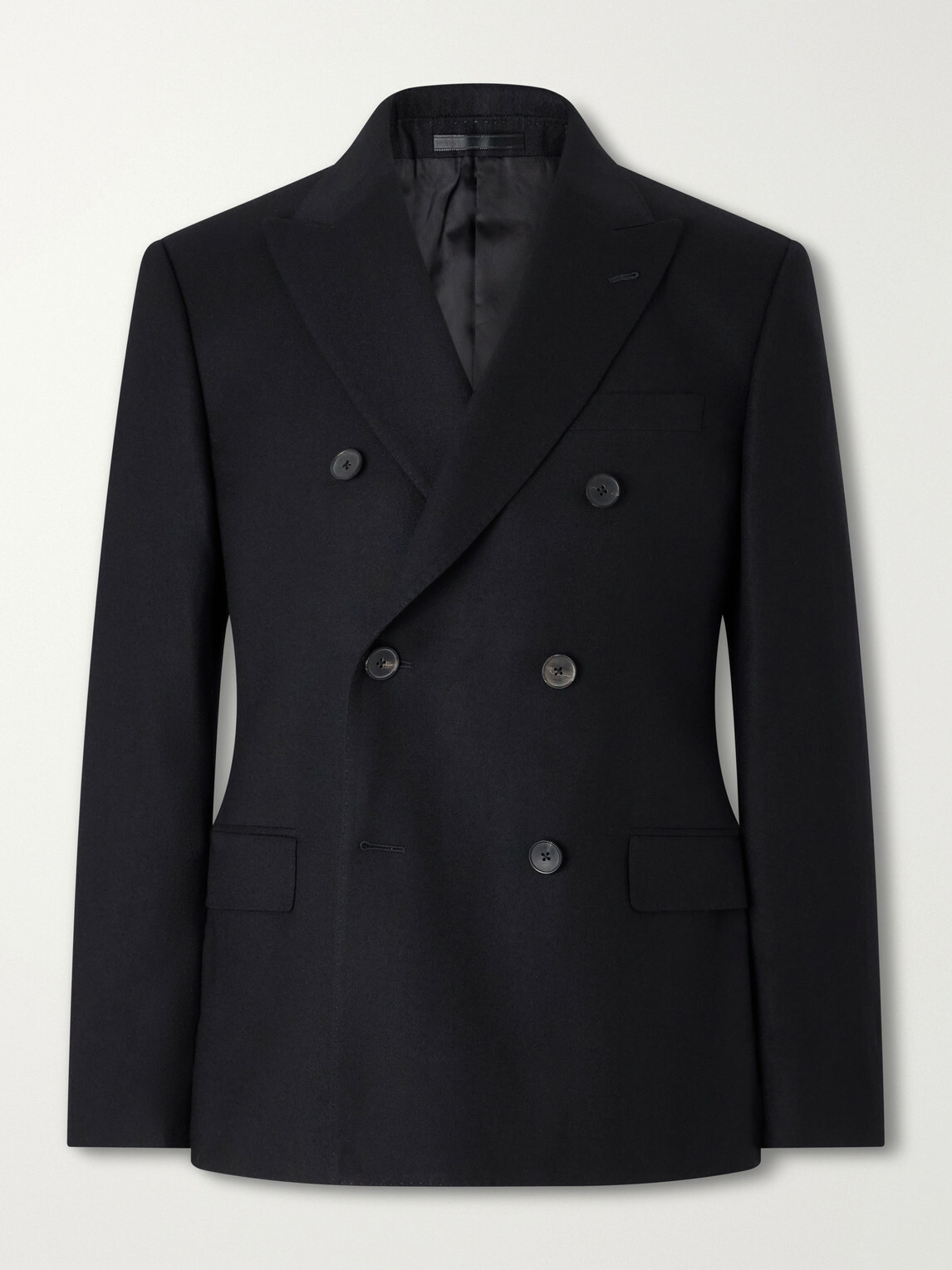 Mr P. - Slim-Fit Double-Breasted Satin-Trimmed Wool-Flannel Blazer - Black