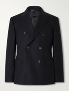 Mr P. - Slim-Fit Double-Breasted Satin-Trimmed Wool-Flannel Blazer - Black