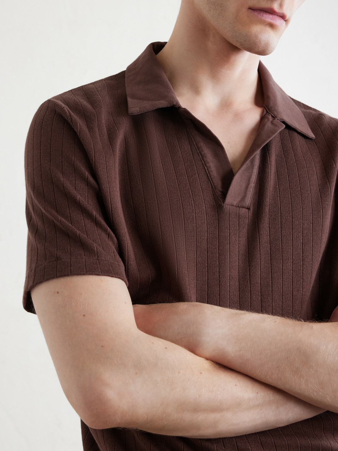 Oliver Spencer - Westcott Open-Collar Organic Cotton Polo Shirt - Brown