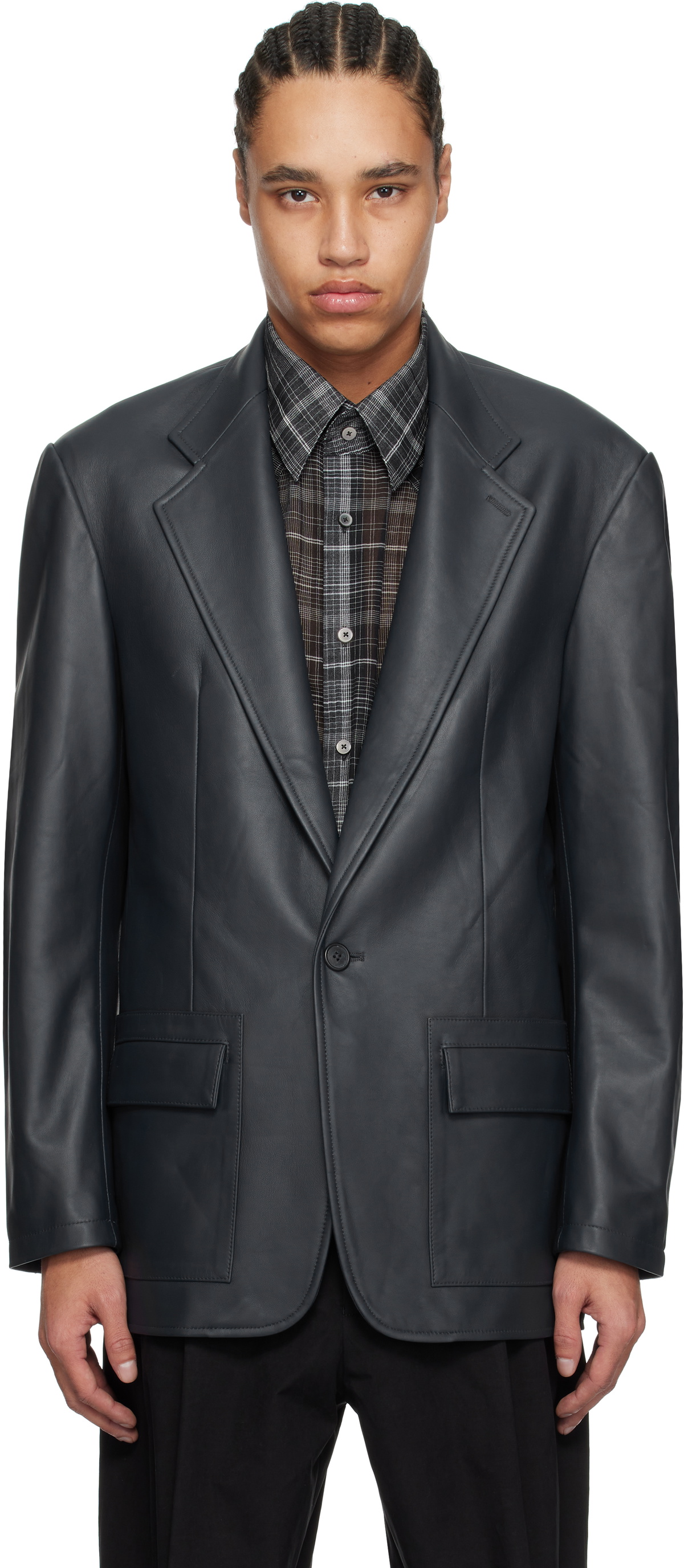 Carter Young Navy Single Breasted Leather Blazer