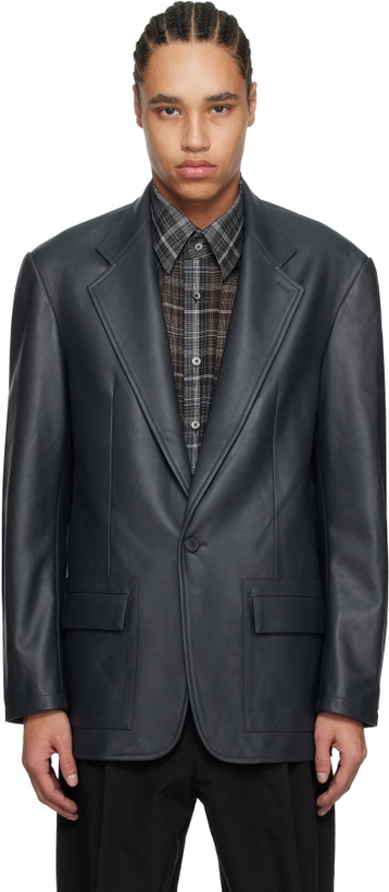 Photo: Carter Young Navy Single Breasted Leather Blazer