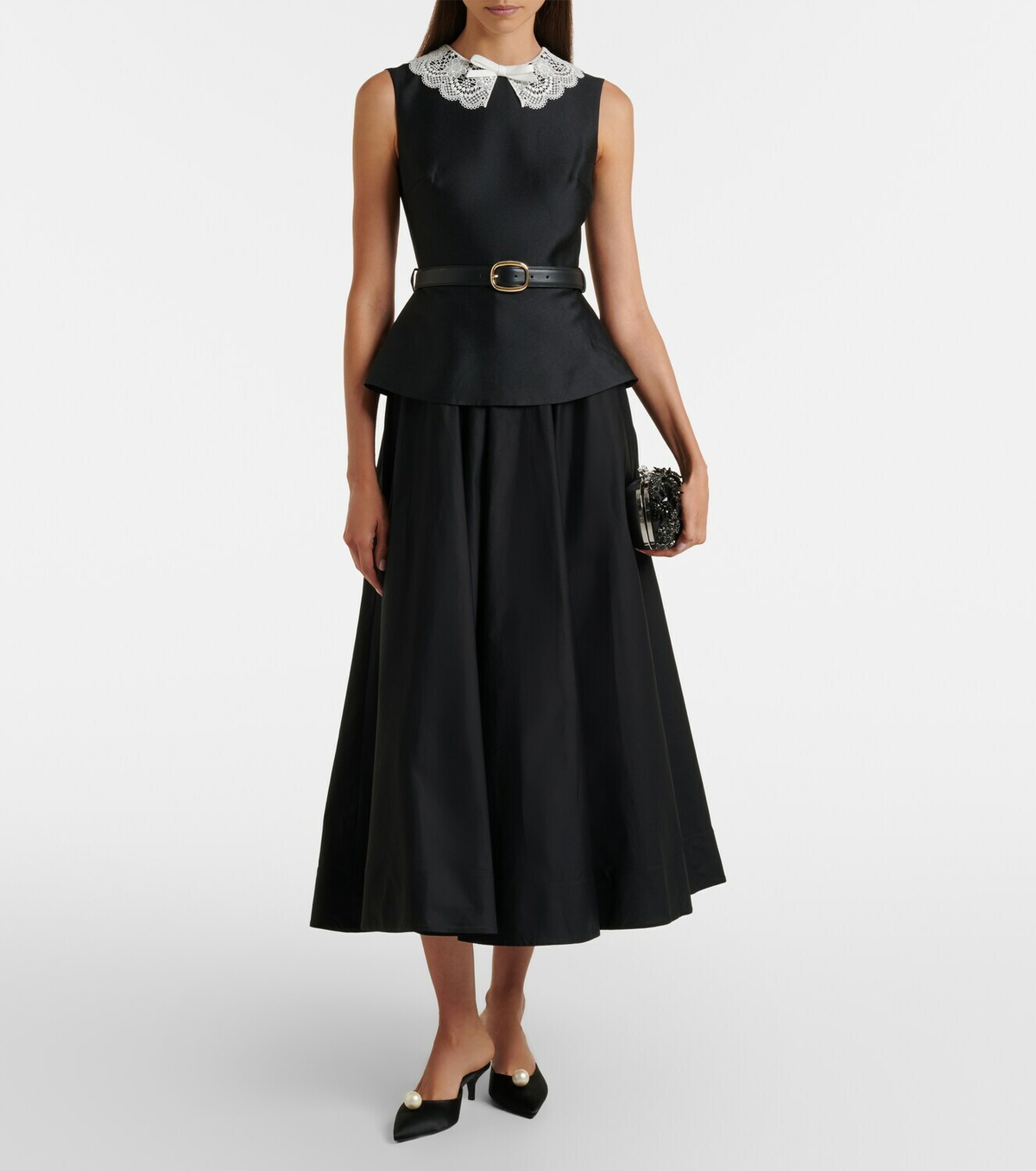 Self-Portrait Belted peplum taffeta midi dress