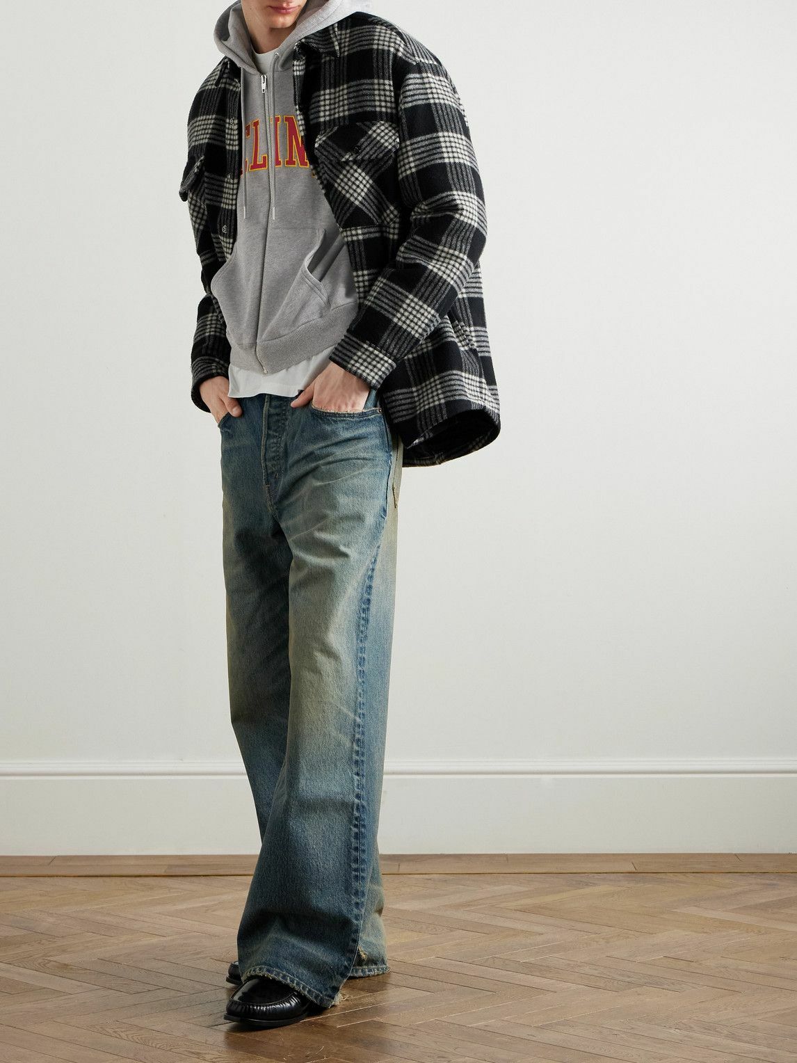 CELINE - Checked Wool-Blend Overshirt - Black