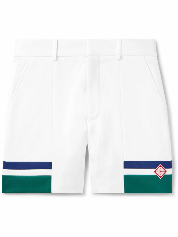 Photo: Casablanca - Straight-Leg Logo-Appliquéd Striped Tricot Shorts - White