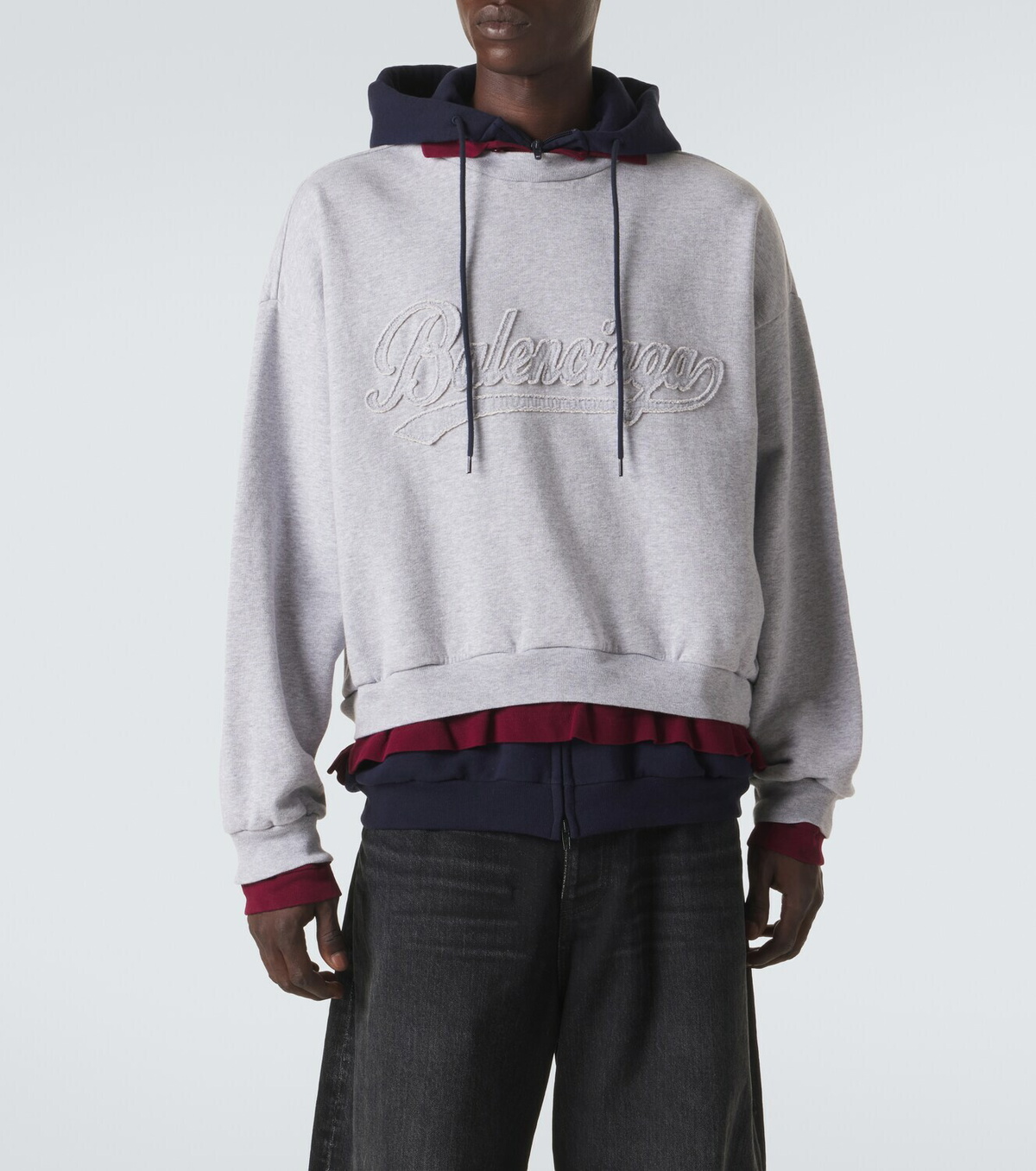 Balenciaga Logo layered cotton jersey hoodie