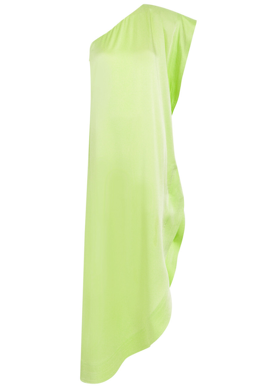 Stella Mccartney Envers One-shoulder Satin-crepe Maxi Dress Light Green