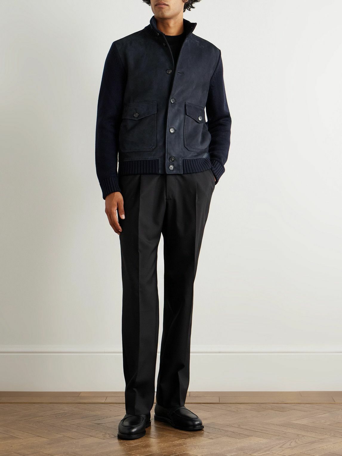 Incotex - Virgin Wool-Trimmed Suede Jacket - Blue