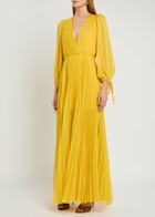 Alice + Olivia Nya Pleated Chiffon Maxi Dress Yellow