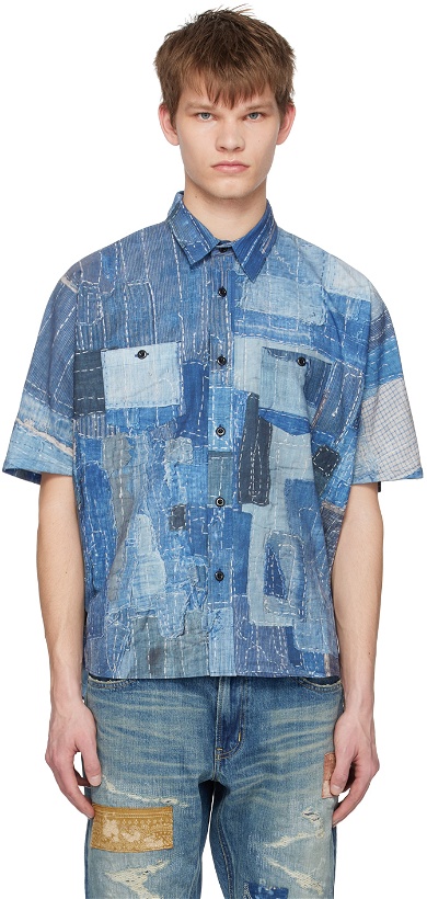 Photo: FDMTL Blue Printed Patchwork Shirt