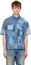 FDMTL Blue Printed Patchwork Shirt