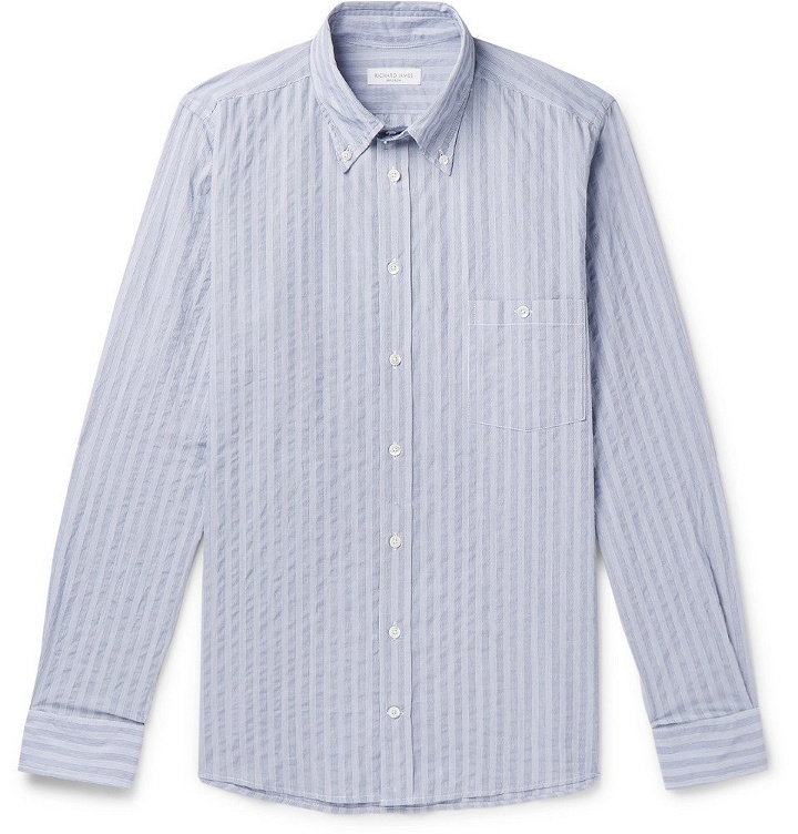 Photo: Richard James - Button-Down Collar Striped Cotton Shirt - Blue