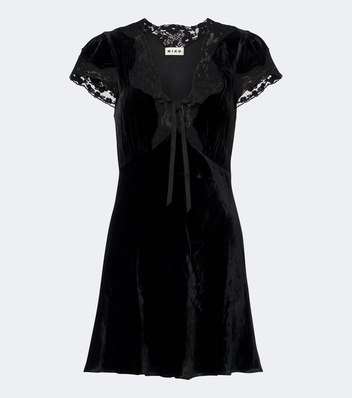 Rixo Lacie lace-trimmed velvet minidress
