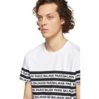 Balmain Black and White Striped Logo T-Shirt