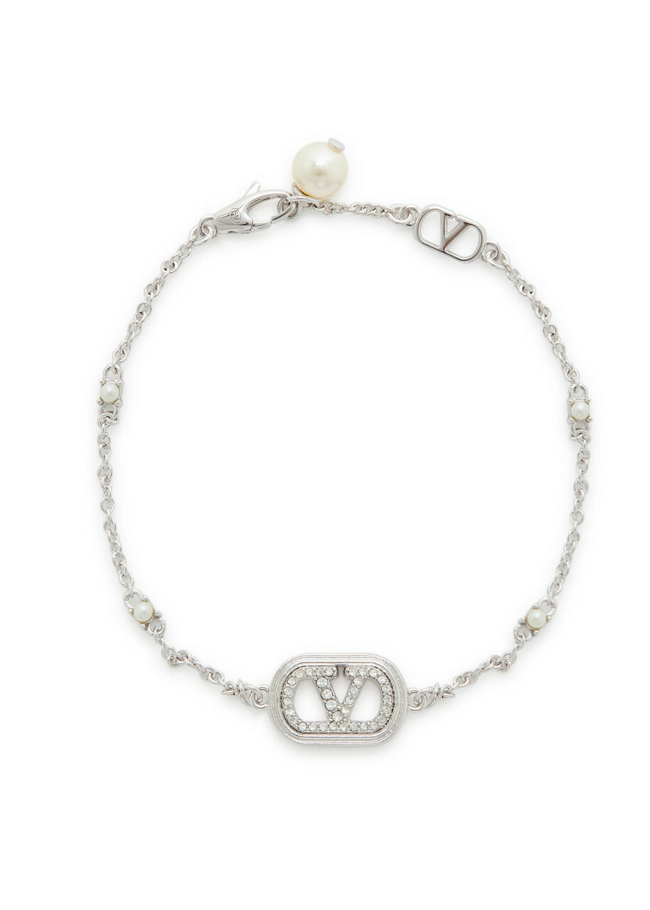 Valentino Garavani Vlogo Embellished Chain Bracelet Silver