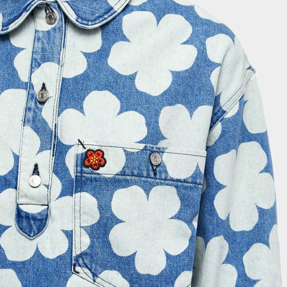 Kenzo Women's Poppy Print Denim Polo Overshirt in Blue Kenzo