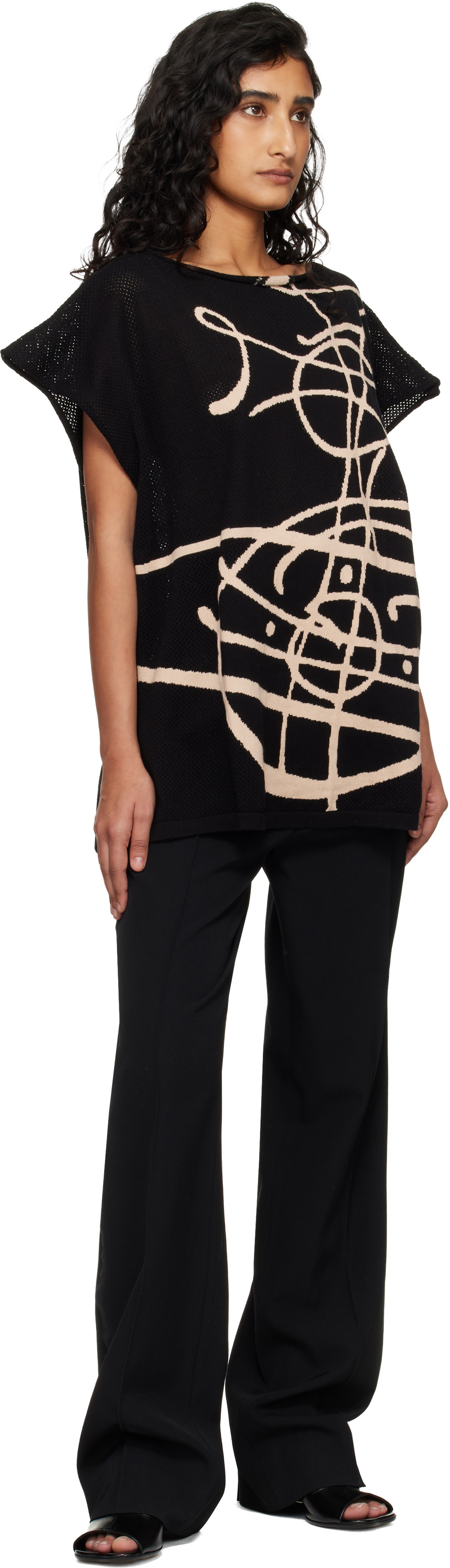 Vivienne Westwood Black Beach Top Graffiti Orb Cover-Up Top