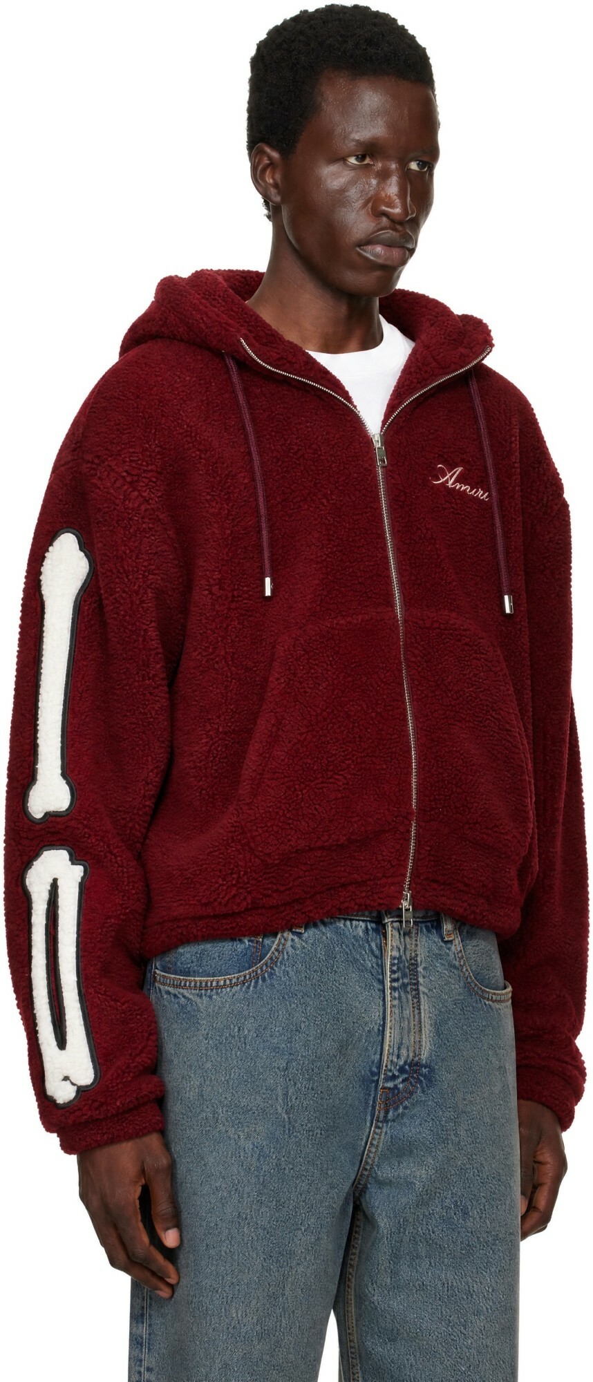 AMIRI Red Bones Fleece Zip Hoodie