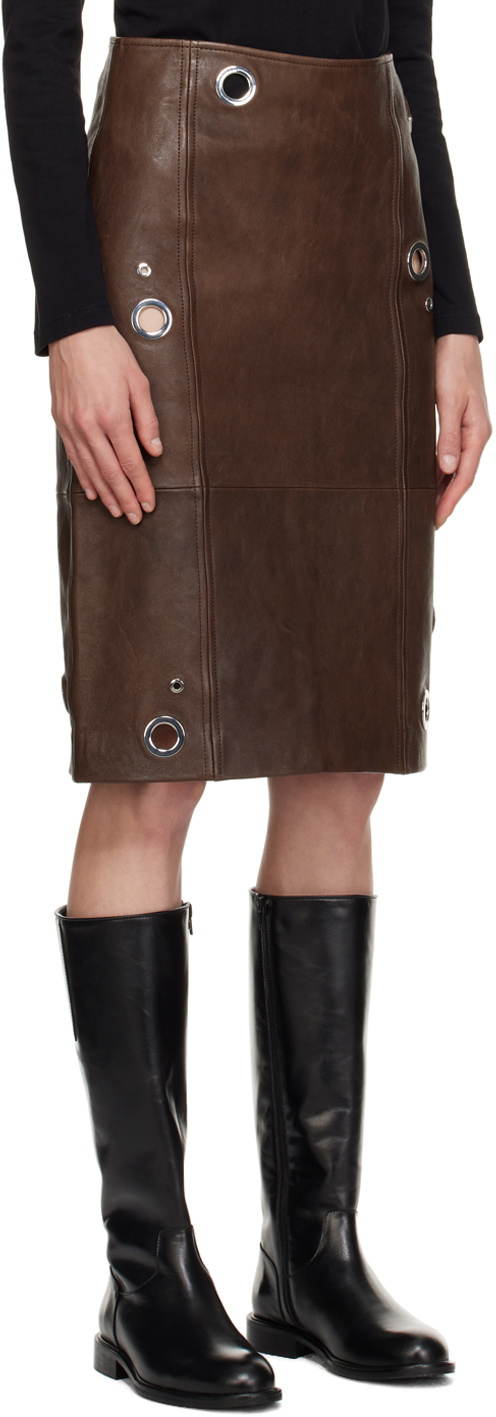 Saks Potts Brown Ania Leather Midi Skirt