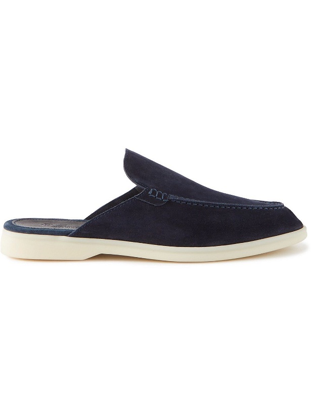 Photo: Loro Piana - Babouche Walk Suede Backless Loafer - Blue