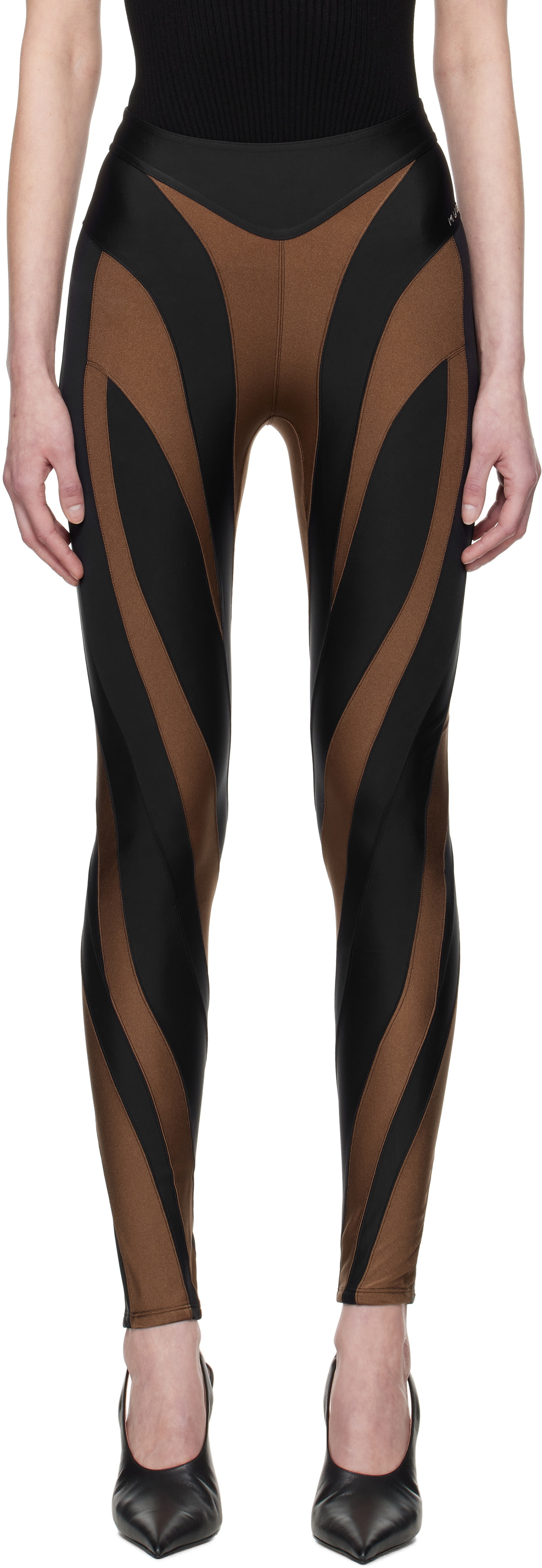 Mugler Brown & Black Shiny Lycra Leggings