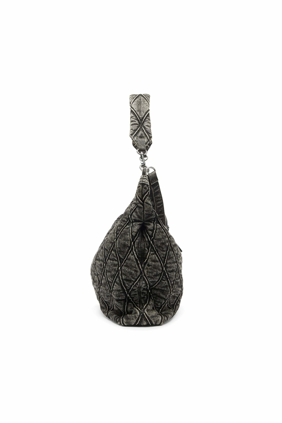 Diesel Charm-D - Hobo bag in acid-wash quilted denim - Shoulder Bags Womens in Grey