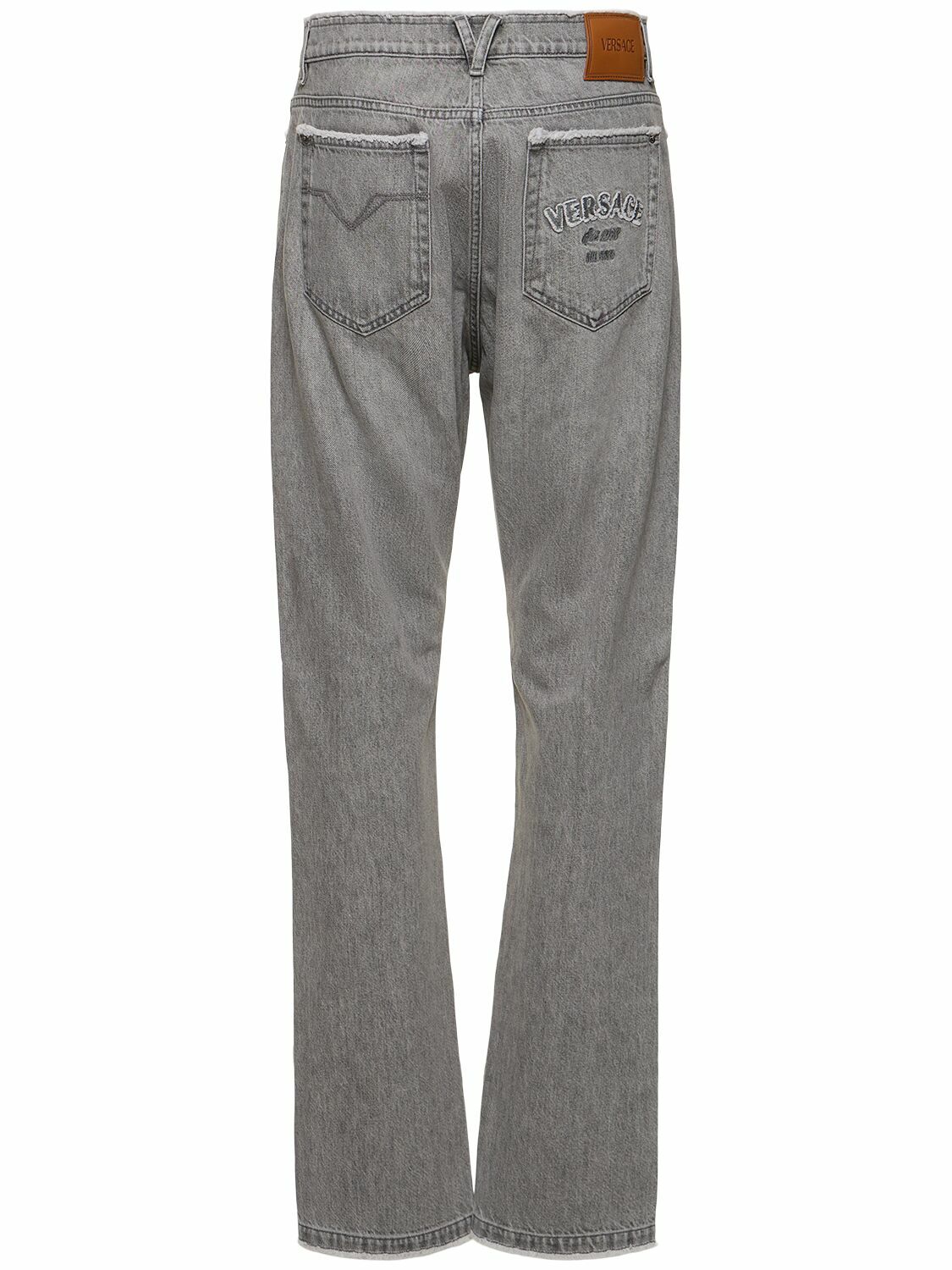 VERSACE Stonewashed Cotton Denim Straight Jeans Versace
