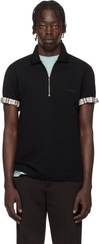 Photo: Ferragamo Black Zip Collar Polo
