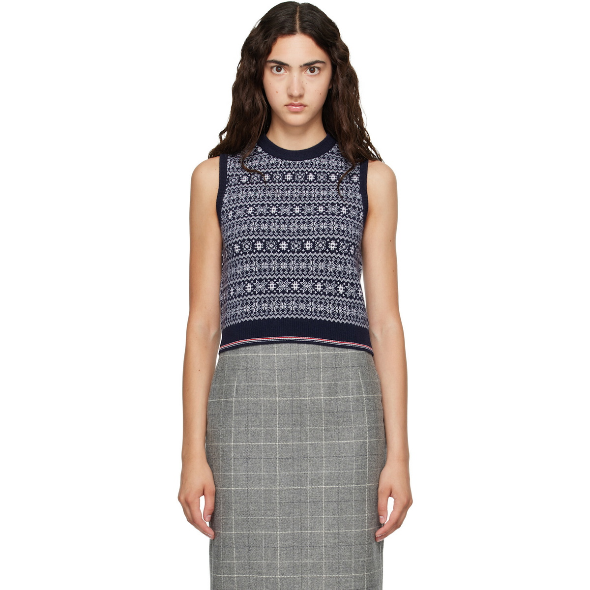 Thom Browne Navy Fairisle Jacquard Wool Sweater