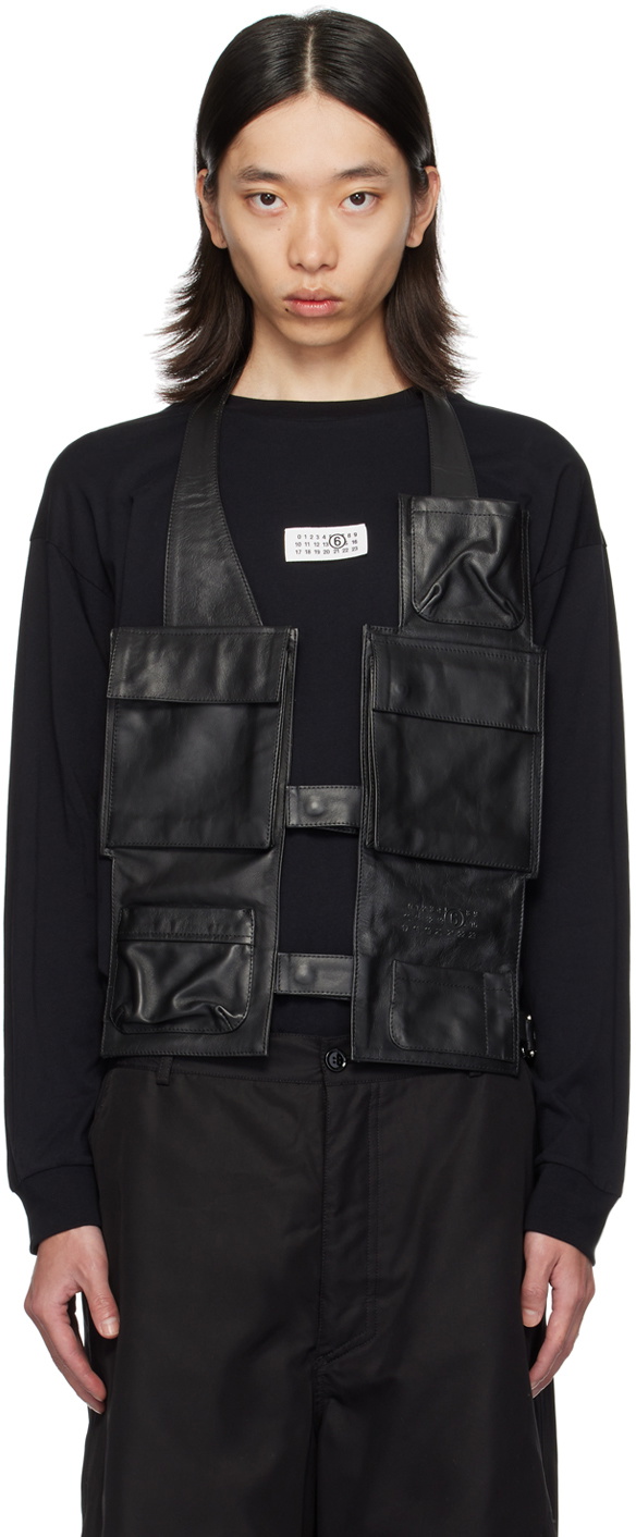 MM6 Maison Margiela Black Pocket Leather Vest MM6 Maison Margiela