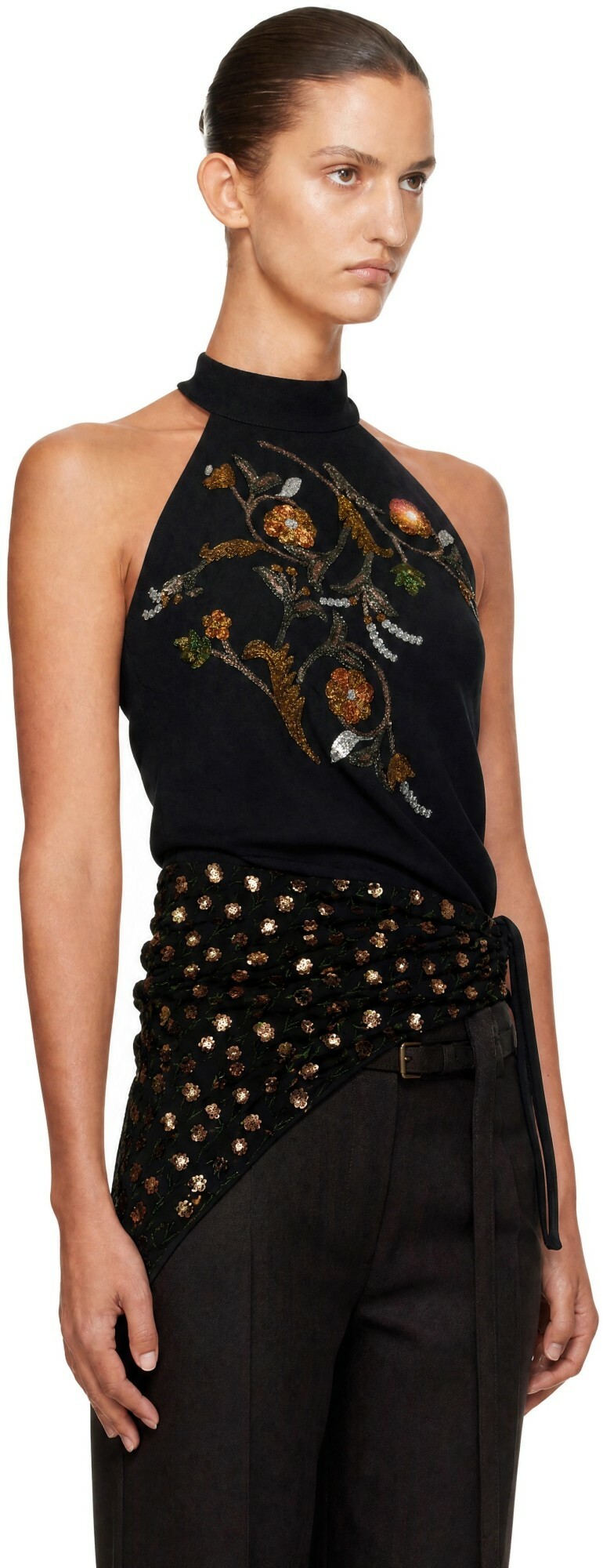 Dries Van Noten Black Sequinned Wrap Halter Blouse