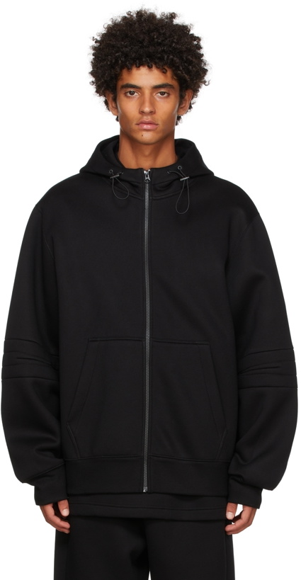 Photo: Helmut Lang Black Neoprene Logo Zip Hoodie