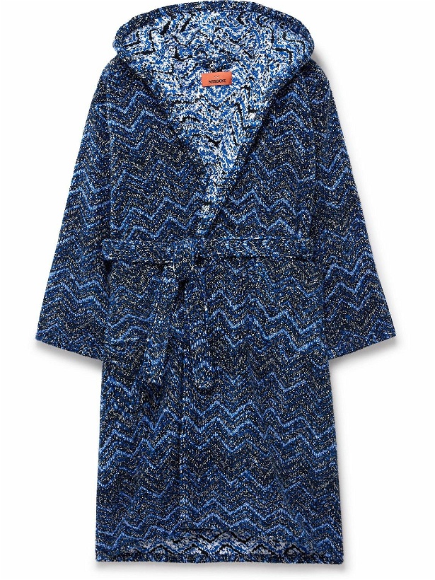 Photo: Missoni Home - Striped Cotton-Terry Jacquard Hooded Robe - Blue
