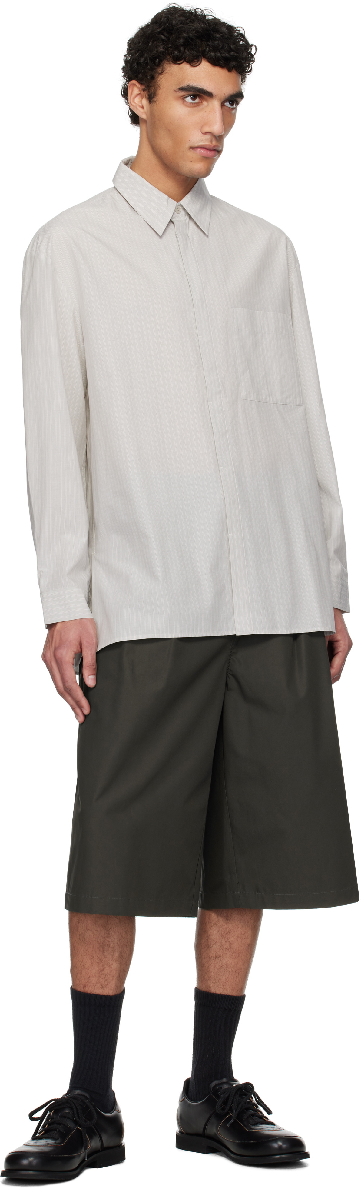 AMOMENTO Gray Stripe Oversized Shirt