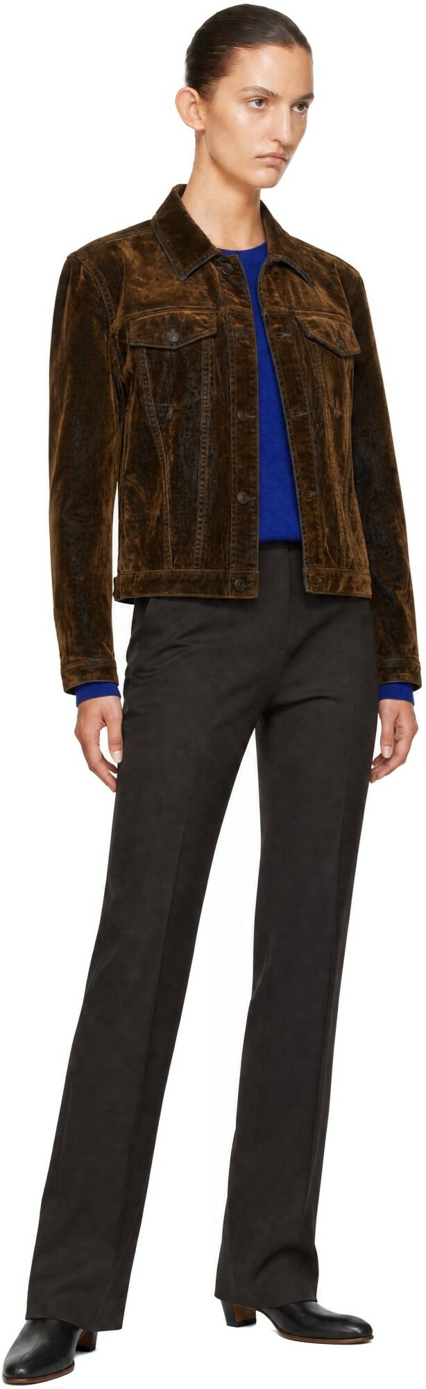 TONYWACK Brown Flocked Denim Trucker Jacket