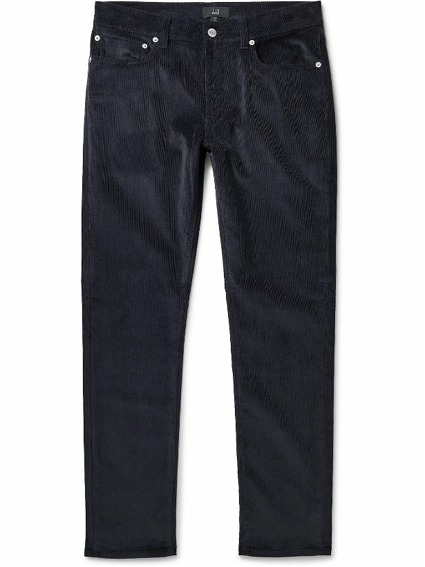 Photo: Dunhill - Slim-Fit Cotton-Blend Corduroy Trousers - Blue