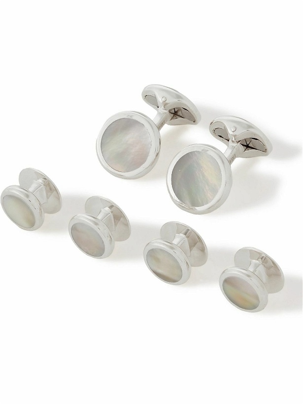 Photo: Kingsman - Deakin & Francis Sterling Silver Mother-of-Pearl Cufflinks and Shirt Studs Set