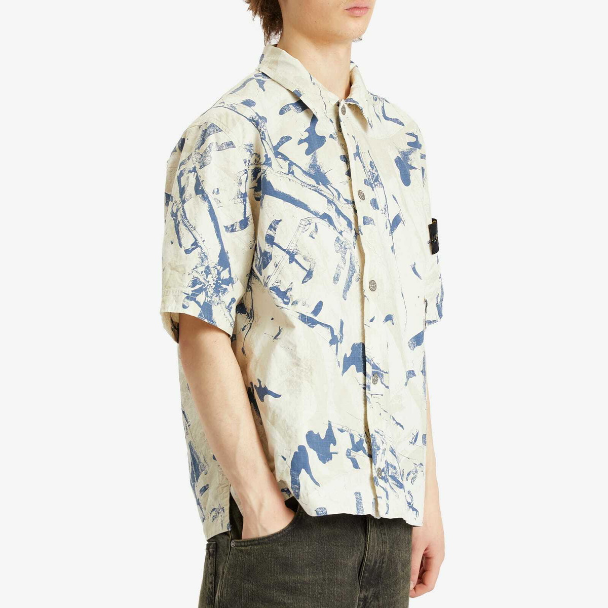 Stone Island Men's Scan Camo Ripstop-OVD Short Sleeve Shirt in