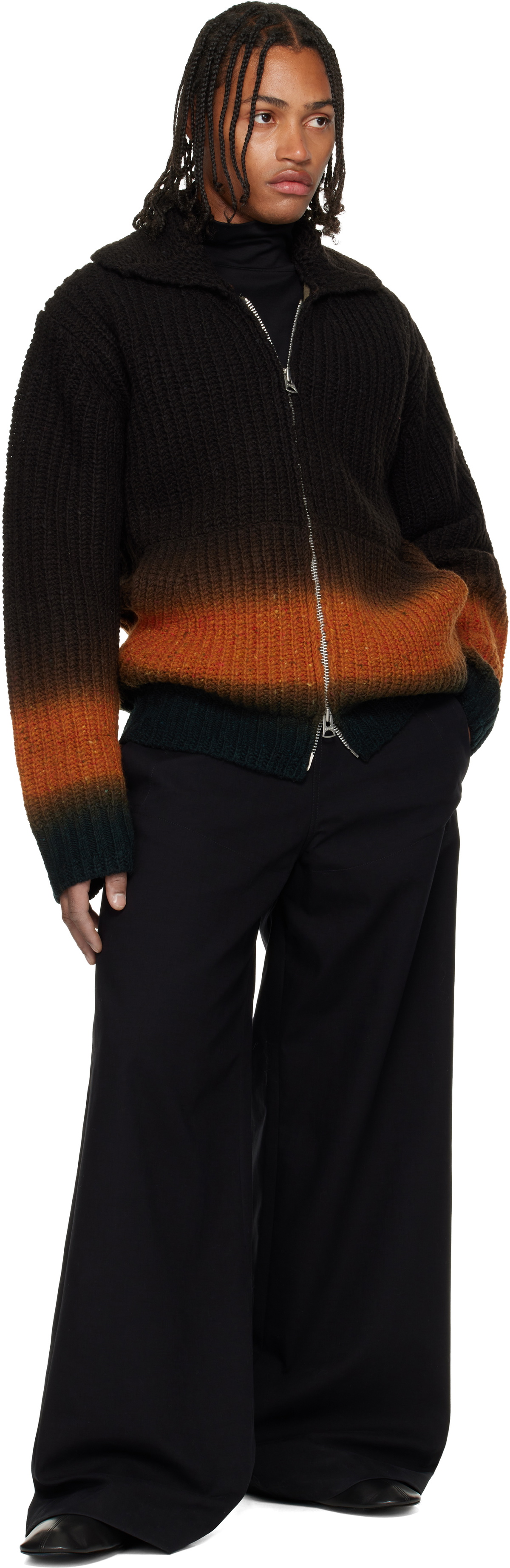 sacai Brown Garment-Dyed Wool Cardigan