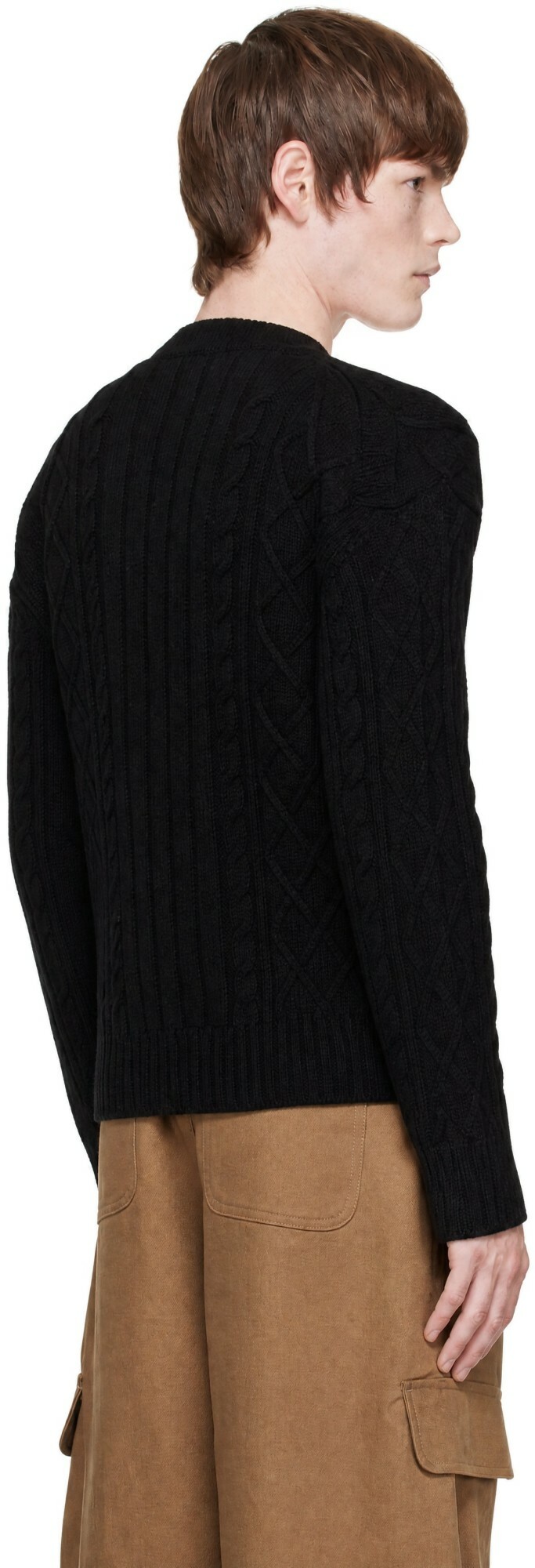 Simone Rocha Black Embellished Cable Knit Slash Sweater