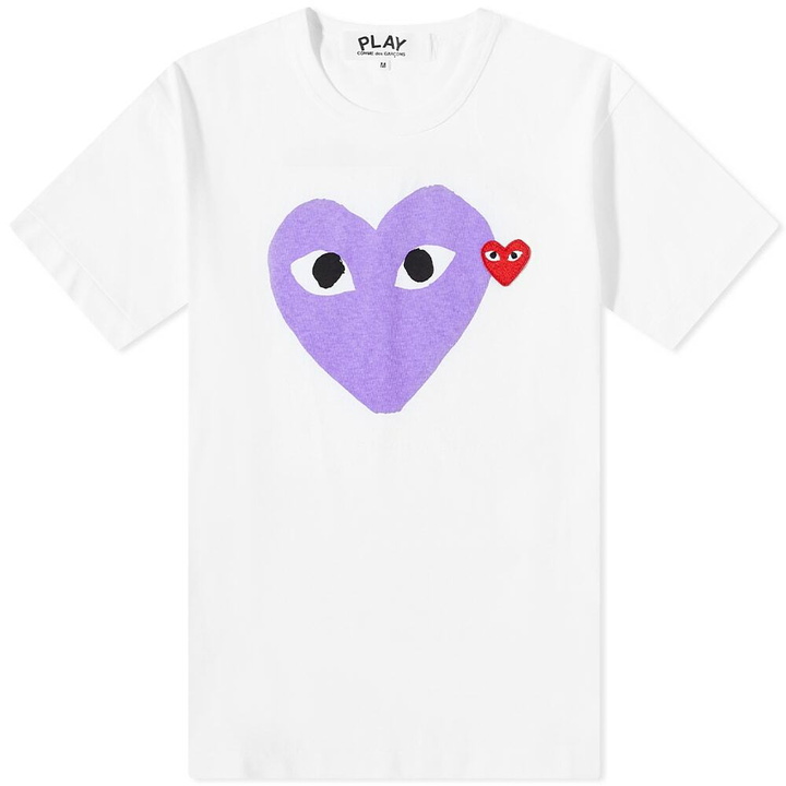 Photo: Comme des Garçons Play Men's Red Heart Colour Heart T-Shirt in White/Red/Purple