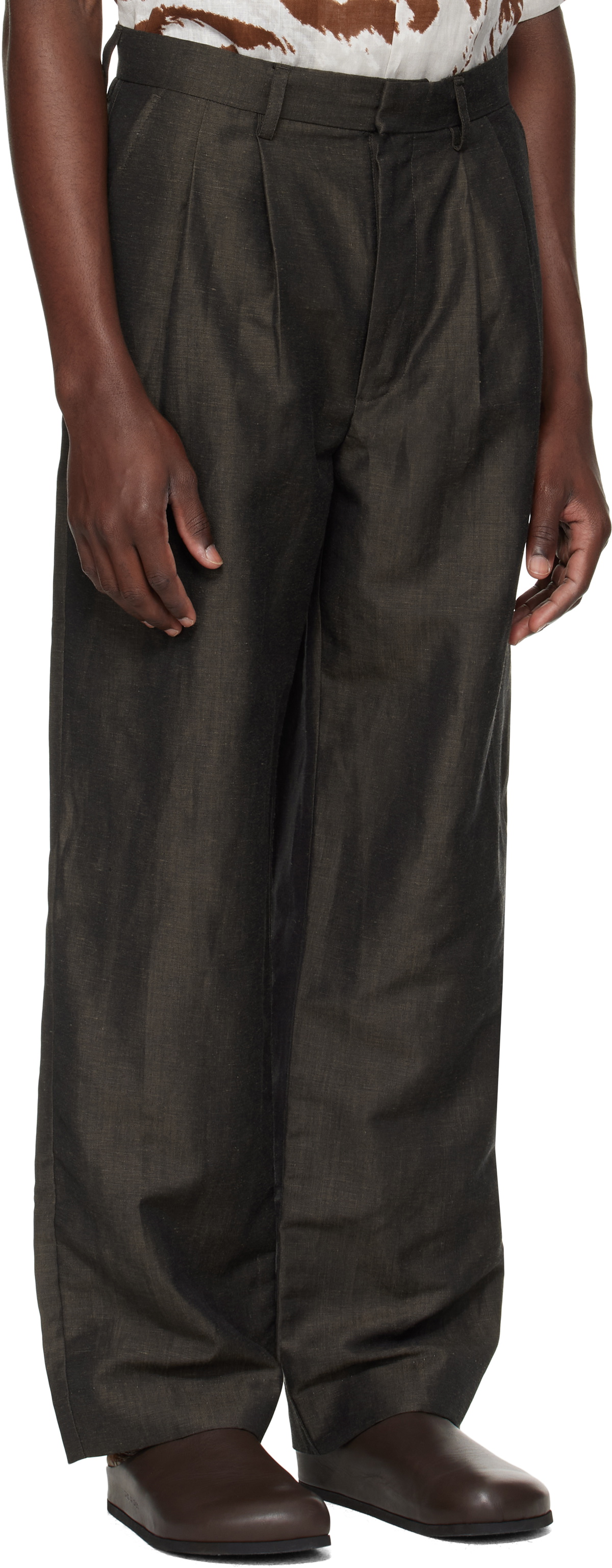 COMMAS Brown Wool Linen Tailored Trousers