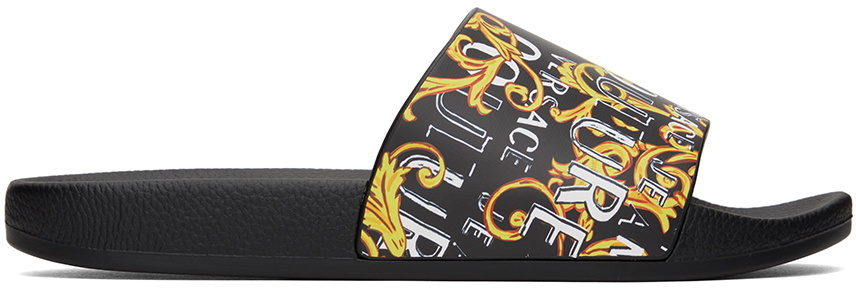 VERSACE JEANS COUTURE ロゴデザイン シャワーサンダル ブラック VERSACE JEANS COUTURE ロゴデザイン シャワーサンダル ブラック