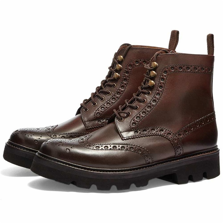 Photo: Grenson Men's Fred Lug Brogue Boot in Dark Brown Hand Painted